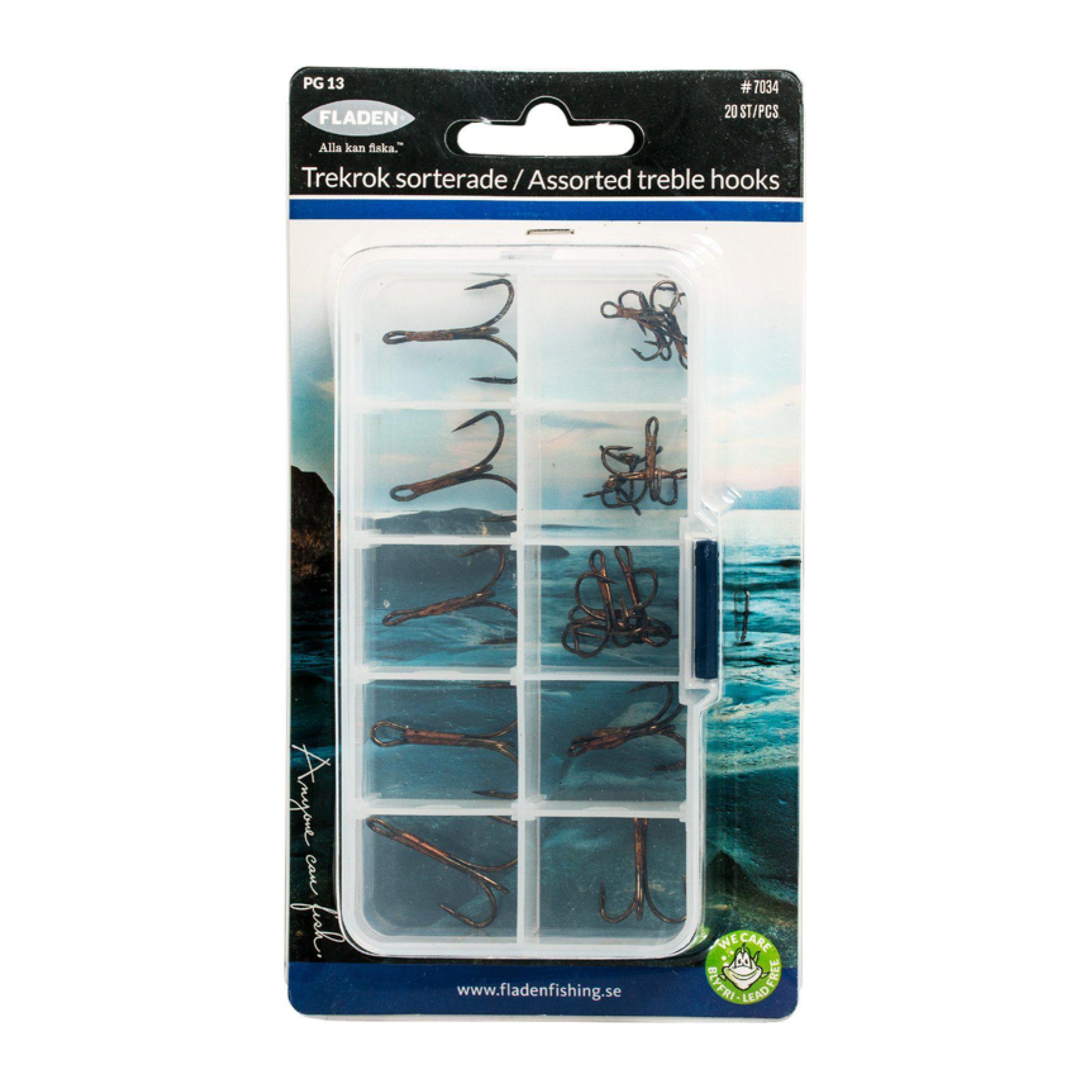 Āķu komplekts kastītē Fladen Assorted Treble Hooks