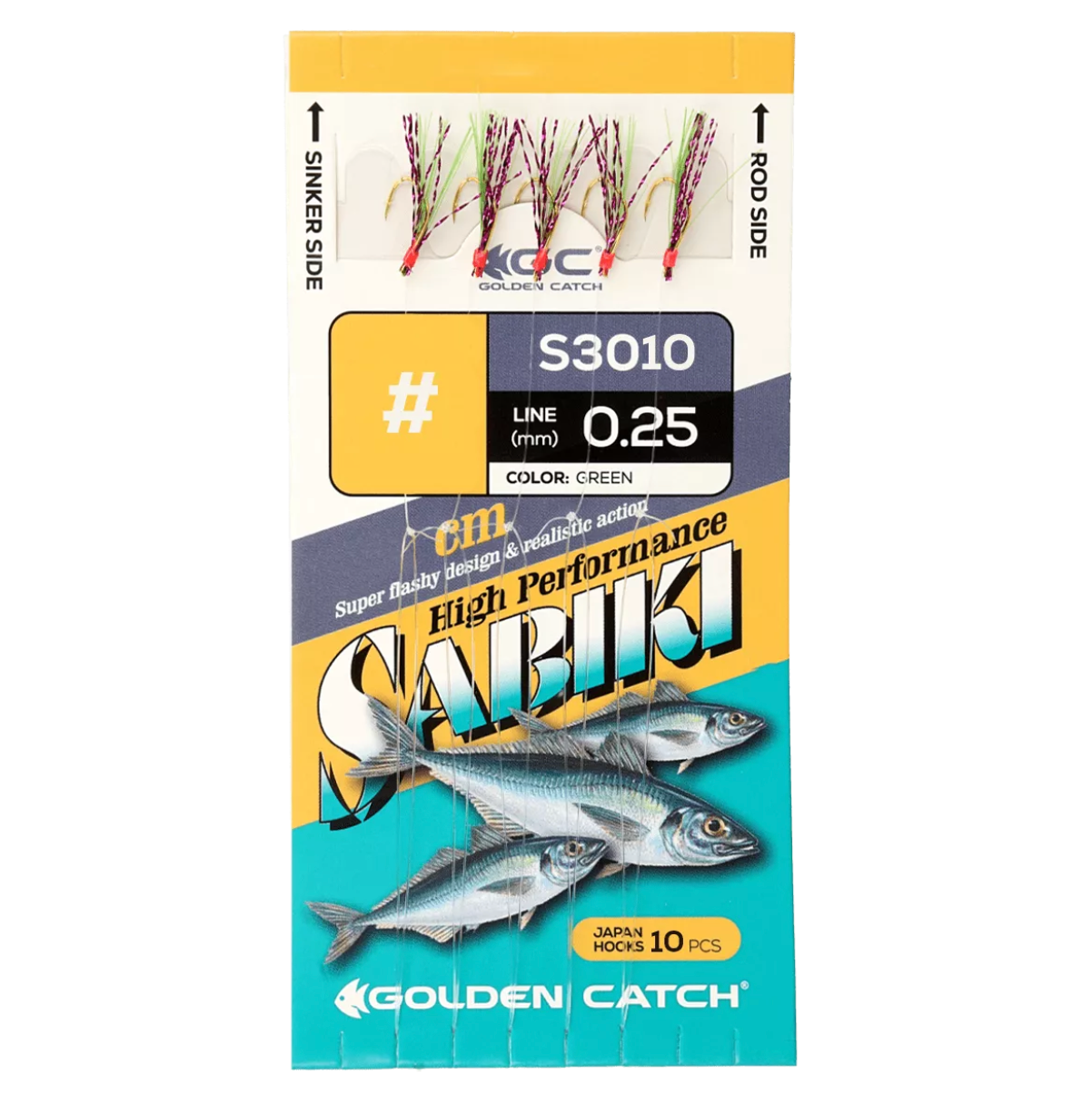 Jūras sistēma Golden Catch Aji Sabiki S3010 zaļa (10 āķi)