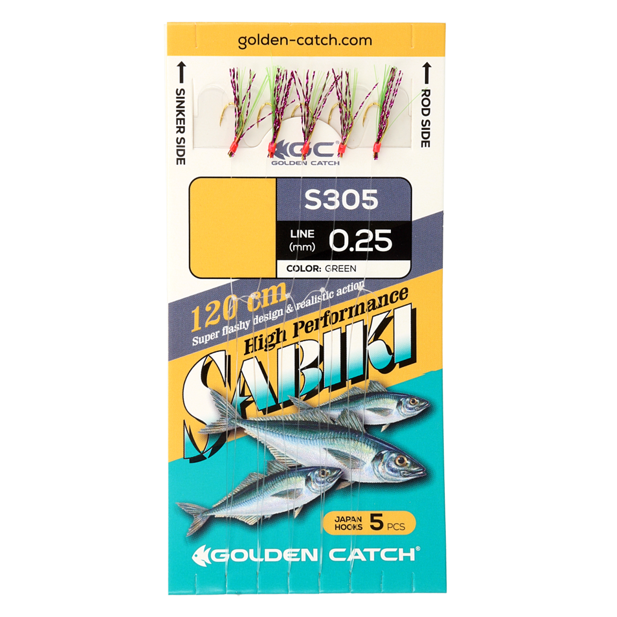 Jūras sistēma Golden Catch Aji Sabiki S305 zaļa (5 āķi)